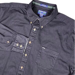 Alexander Julian Button Down Shirt Mens XXL Black Thomaston Twill Long Sleeve